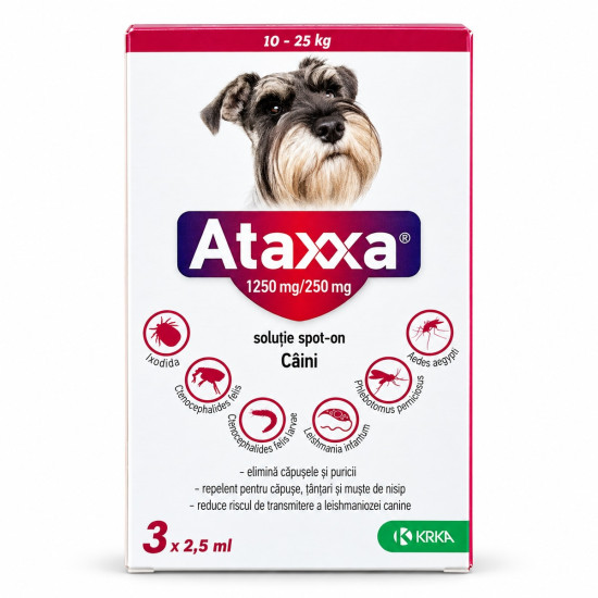 Ataxxa – Deparazitare externa pentru Câini 10–25 kg (3 x 2,5 ml, Krka Vet)